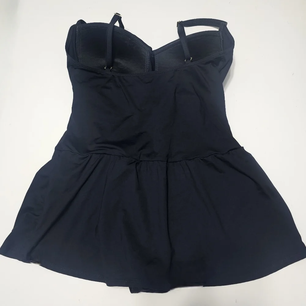 La Blanca Skirted One Piece Ruched Black Swimsuit Sz 14